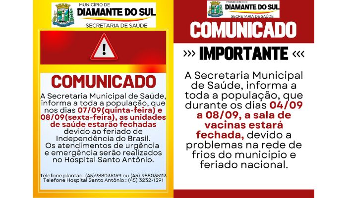Diamante – Secretaria municipal da saúde informa